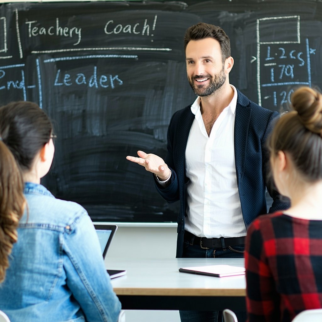 A coach modeling or facilitating with a group of teachers or leaders-1