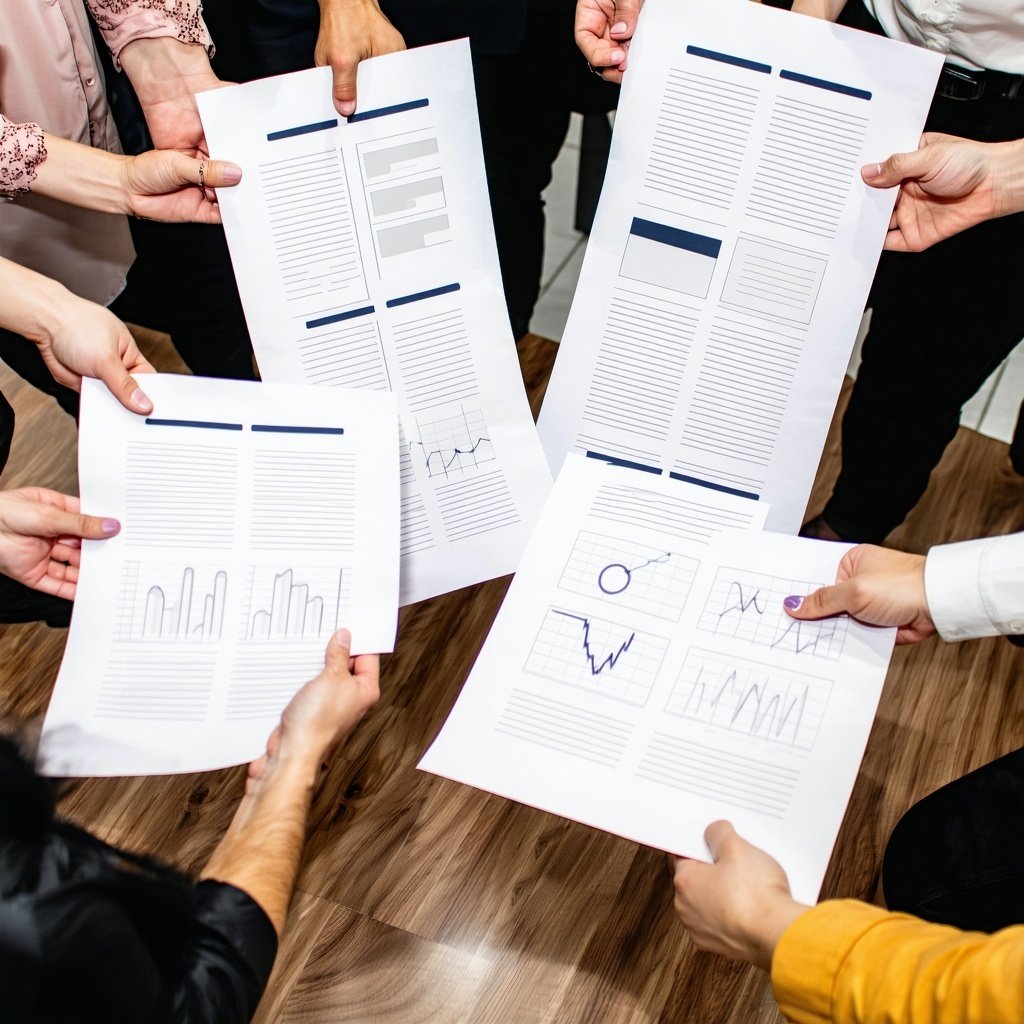 Educators holding printed sheets or using them in a team setting