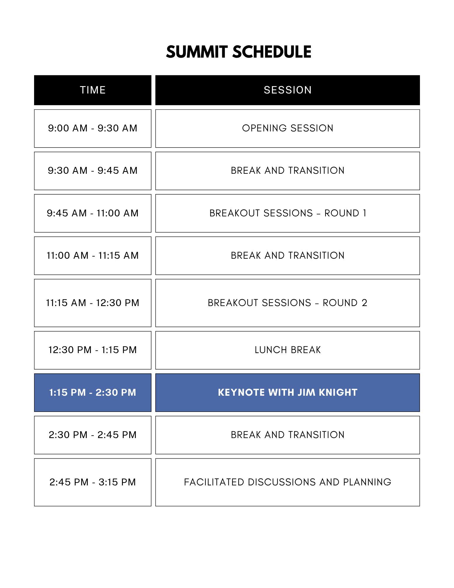 Spring 2026  Summit Schedule